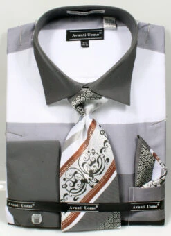 French Cuff Shirt In Black With Tie, Cuff Links, And Handkerchief