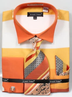 French Cuff Shirt In Yellow With Tie, Cuff Links, And Handkerchief