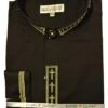 Men's Banded Collar Embroidered Shirt In Black/Gold -Clothing Shop DS2005C bk gold