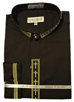 Men's Banded Collar Embroidered Shirt In Black/Gold