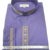 Men's Banded Collar Embroidered Shirt In Purple/Gold -Clothing Shop DS2005C purple