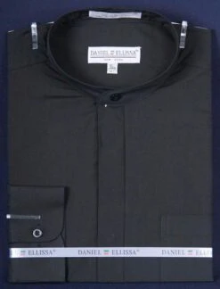 Basic Banded Collar Dress Shirt In Black