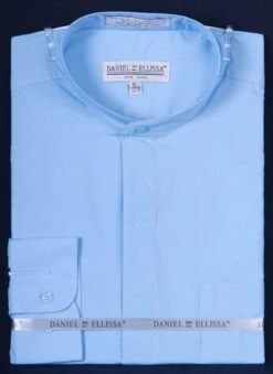 Basic Banded Collar Dress Shirt In Light Blue