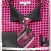 French Cuff Checker Pattern Cotton Shirt In Black/Fuchsia With Tie, Cuff Links And Handkerchief 1 French Cuff Checker Pattern Cotton Shirt In Black/Fuchsia With Tie, Cuff Links And Handkerchief -Clothing Shop DS3782P2 BK FUSCHIA
