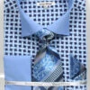 French Cuff Checker Pattern Cotton Shirt In Blue With Tie, Cuff Links And Handkerchief -Clothing Shop DS3782P2 BLUE