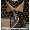 French Cuff Printed Cotton Shirt In Black/Taupe With Tie, Cuff Links And Handkerchief -Clothing Shop DS3784P2 BLK BROWN