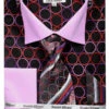 French Cuff Circle Printed Cotton Shirt In Black/Lilac With Tie, Cuff Links And Handkerchief -Clothing Shop DS3784P2 BLK LILAC