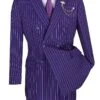 Rockefeller Collection - Double Breasted Stripe Suit Purple Regular Fit 2 Piece