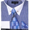 Blue Houndstooth Dress Shirt Set With Cuff -Clothing Shop Dn101m blue 0e1e4e11 c63f 43e0 ac26 553d52a8c5fb