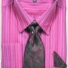 French Cuff Wine Striped Pattern Dress Shirt Set With Tie, Cuff Links And Handkerchief -Clothing Shop Dn96m wine