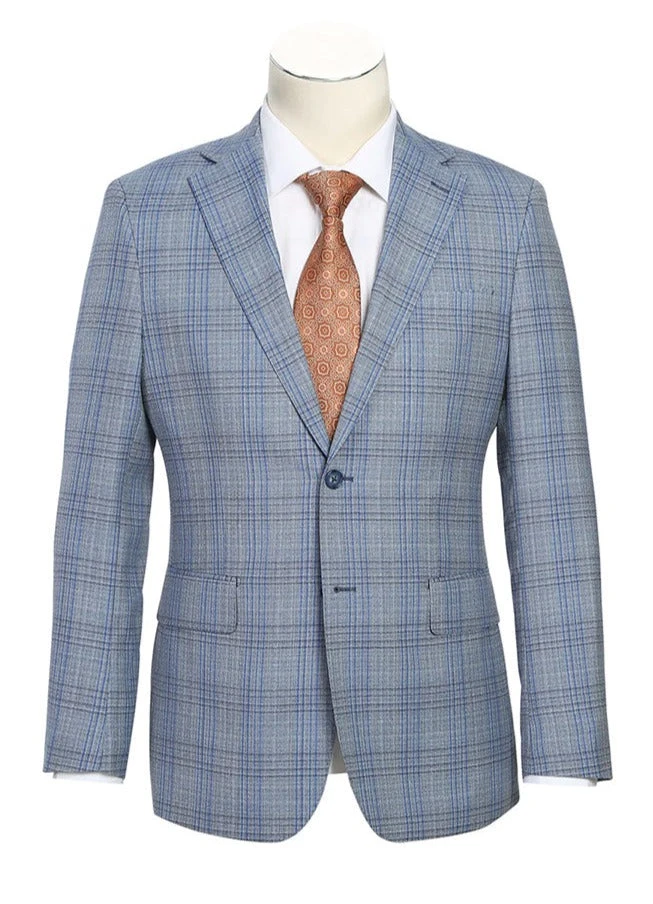 English Laundry 2-Piece Light Gray With Blue Check Suit Wool Blend 3 English Laundry 2-Piece Light Gray With Blue Check Suit Wool Blend
