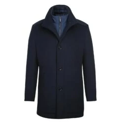 English Laundry Navy Slim Fit Wool Blend Short Coat With Detachable Full Zipper