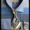 French Cuff Printed Tone On Tone Shirt In Blue With Tie, Cuff Links And Handkerchief -Clothing Shop FRV4127P2 3