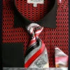 French Cuff Printed Tone On Tone Shirt In Black/Red With Tie, Cuff Links, And Handkerchief -Clothing Shop FRV4127P2 4