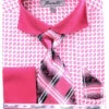 French Cuff Checker Pattern Cotton Shirt In Fuchsia With Tie, Cuff Links And Handkerchief -Clothing Shop FRV4128P2 FUCHSIA