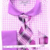French Cuff Checker Pattern Cotton Shirt In Lilac With Tie, Cuff Links And Handkerchief -Clothing Shop FRV4128P2 LILAC