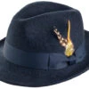 Men's Navy Wool Felt Fedora Hat Snap Brim Crushable
