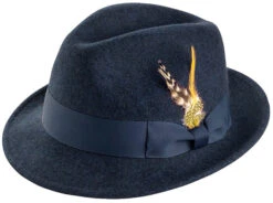 Men's Navy Wool Felt Fedora Hat Snap Brim Crushable