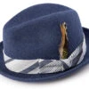 Wool Felt Pinch Front Fedora With Feather Accent In Navy -Clothing Shop H 1923 Navy s