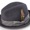 Wool Felt Pinch Front Gray Fedora With Feather Accent -Clothing Shop H 1963 Grey S