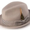 Wool Felt Pinch Front Khaki Fedora With Feather Accent -Clothing Shop H 1963 Khaki S