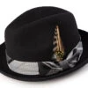 Wool Felt Pinch Front Black Fedora With Feather Accent -Clothing Shop H 1997 Black S
