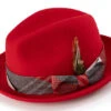 Wool Felt Pinch Front Red Fedora With Feather Accent -Clothing Shop H 1997 Red S