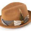 Wool Felt Pinch Front Tan Fedora With Feather Accent -Clothing Shop H 1997 Tan S