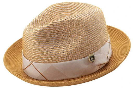 Braided Two Tone Stingy Brim Pinch Fedora Hat In Gold -Clothing Shop H 2056 GOLD