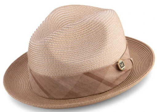 Taupe Braided Two Tone Snap Brim Pinch Hat -Clothing Shop H 2065 TAUPEpg
