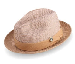 Tan Two Tone Braided Pinch Fedora Matching Grosgrain Ribbon