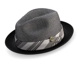 Black Two Tone Braided Pinch Fedora Matching Grosgrain Ribbon