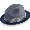 Navy Two Tone Braided Pinch Fedora Matching Grosgrain Ribbon -Clothing Shop H 2209 NAVY S