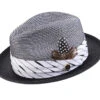 Black 2" Brim Pinch Braided Fedora With Matching Plaid Ribbon