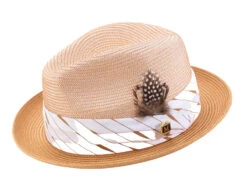 Cognac 2" Brim Pinch Braided Fedora With Matching Plaid Ribbon