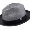 Black 2" Brim Pinch Braided Fedora With Matching Ribbon -Clothing Shop H 2305 Black