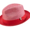 Red 2" Brim Pinch Braided Fedora With Matching Ribbon -Clothing Shop H 2305 red