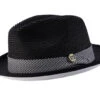 Black Braided Stingy Brim Pinch Fedora With White Bottom -Clothing Shop H 2318 BLACK