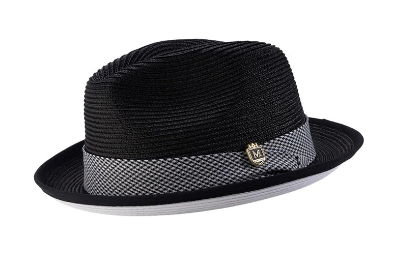 Black Braided Stingy Brim Pinch Fedora With White Bottom 3 Black Braided Stingy Brim Pinch Fedora With White Bottom