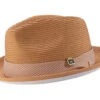 Cognac Braided Stingy Brim Pinch Fedora With White Bottom -Clothing Shop H 2318 COGNAC