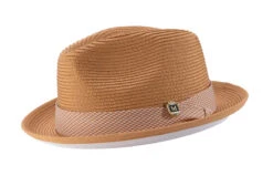 Cognac Braided Stingy Brim Pinch Fedora With White Bottom