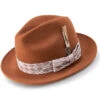 Cognac Wool Felt Dress Hat With Feather Accent -Clothing Shop H 2357 Cognac 1