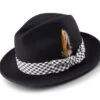 Black Wool Felt Dress Hat With Feather Accent