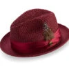 Burgundy Solid Color Pinch Braided Fedora With Matching Satin Ribbon -Clothing Shop H 34 BURGUNDY