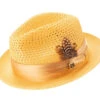 Canary Yellow Solid Color Pinch Braided Fedora With Matching Satin Ribbon -Clothing Shop H 34 CANARY
