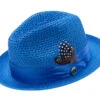 Cobalt Blue Solid Color Pinch Braided Fedora With Matching Satin Ribbon -Clothing Shop H 34 COBALT