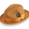 Gold Solid Color Pinch Braided Fedora With Matching Satin Ribbon -Clothing Shop H 34 GOLD S