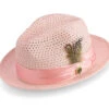 Pink Solid Color Pinch Braided Fedora With Matching Satin Ribbon -Clothing Shop H 34 PINK