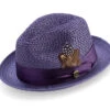 Purple Solid Color Pinch Braided Fedora With Matching Satin Ribbon -Clothing Shop H 34 PURPLE