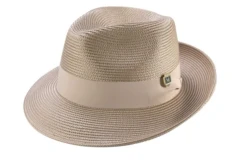 Beige Braided Wide Brim Pinch Fedora Matching Grosgrain Ribbon